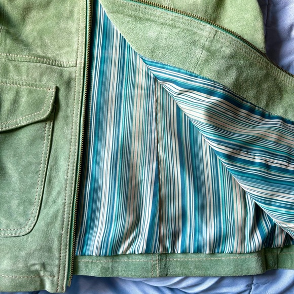 Bernardo Genuine Suede Leather Lined Jacket Zip Front w/ Pockets, Green, Medium - Picture 11 of 14